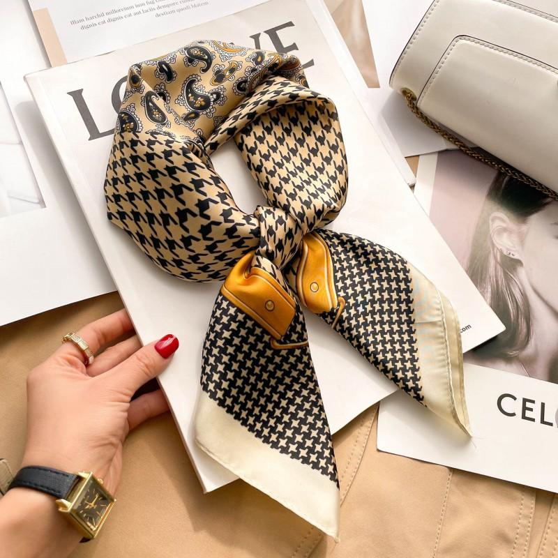 Elegant Silk-Like Square Scarf Women Korean Style Print Neck Lightweight 70x70cm Nylon Fashion Accessory