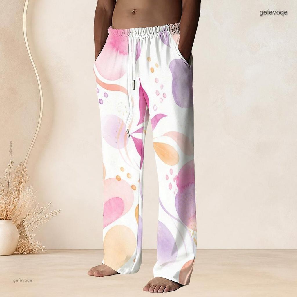 Men S Plus Size Printed Drawstring Waist Straight Leg Full Length Beach Pants With Pockets