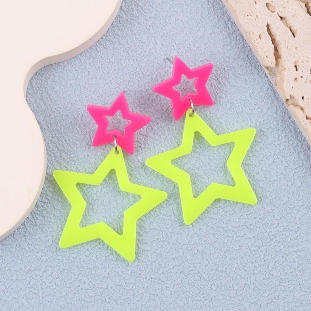 Y2K Star Pendant Earrings Geometric Pentagram Hollow Star Earrings Geometric Earrings  Daily Wear