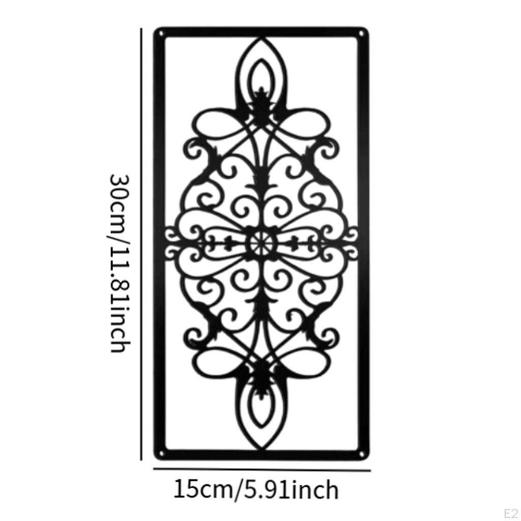 2Pcs Metal Hollow Carved Wall Art Decor Panel 15x30cm Black Floral and Geometric Elements for