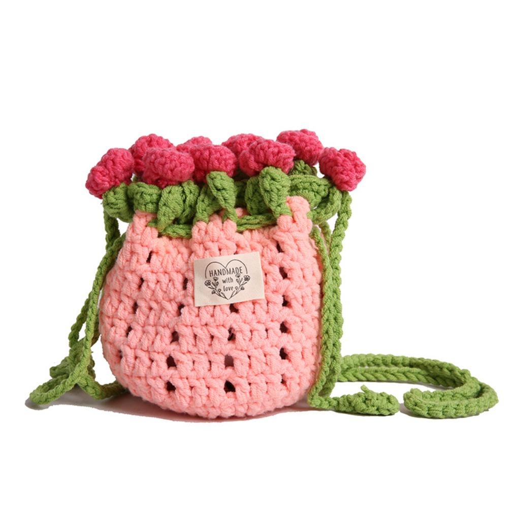 

Bohemian Rose Bouquet Weave Bag Crochet Cotton Rope Flower Shoulder Bag Romantic Rustic Knitted Crossbody Bag Birthday Gift розовый