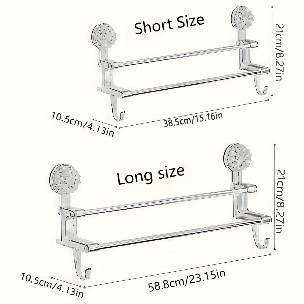 1pc Suction Cup Towel Rack with Hooks, No Hole Towel Storage Rack for Bathroom, Wall Mounted Towel Rack, Bath Towel Hanging Bar