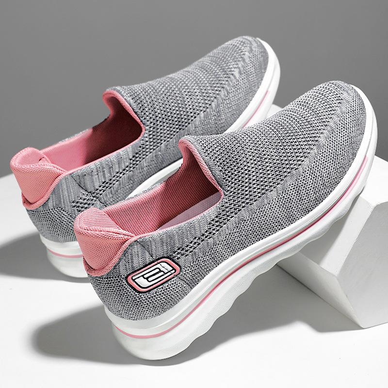 Shoes Women's Autumn Middle-aged and Elderly Mother Shoes with One Foot Flat-soled Elderly Shoes Non-slip Soft-soled Flying Woven Surface Brand Women'