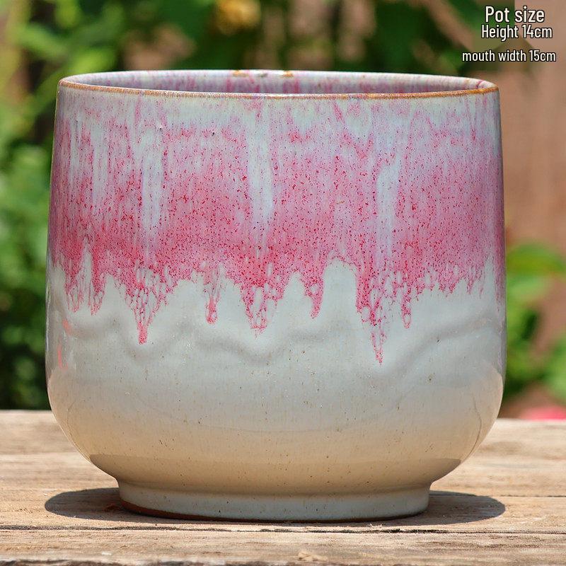 Handmade Large Coarse Pottery Succulent Flower Pot – Round Purple Sand Ceramic Planter