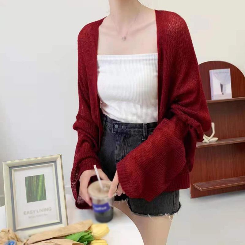 

Женский кардиган, ленивый, свободный, повседневный, летний, вязаный, однотонный One Size