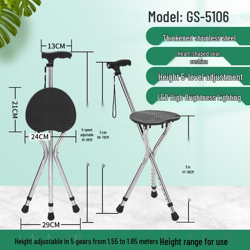 Elderly Non-Slip Folding Cane Stool with Light - Portable Lightweight Hiking Aid