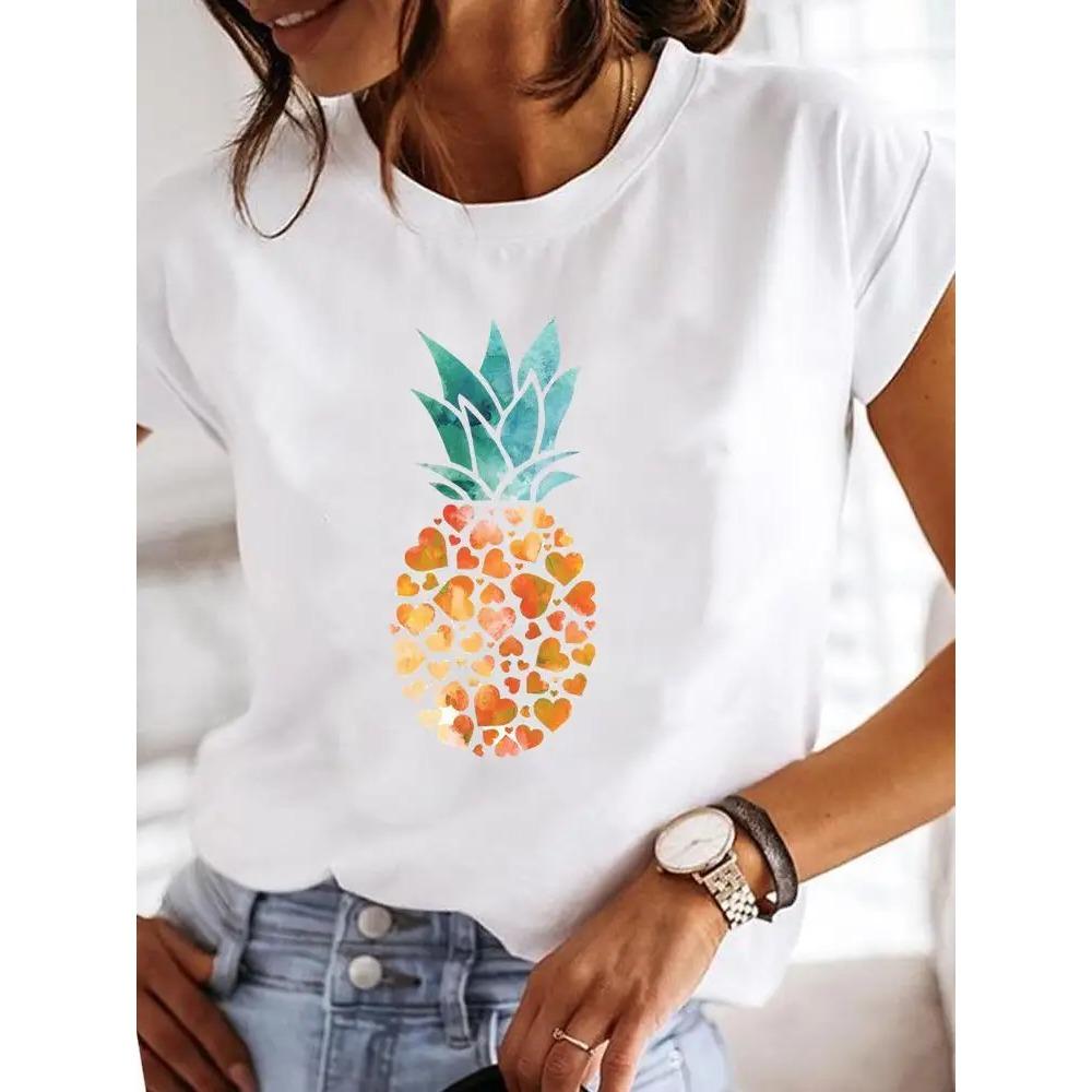 

Heart Striped Short Sleeve Clothes T-shirts T Clothing Graphic Tee Print Fashion Women Female Watercolor 3XL