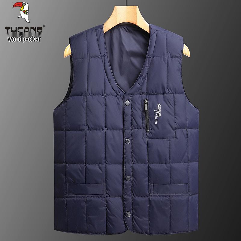Męska zimowa kamizelka z polaru Woodpecker - Bezrękawnik z dekoltem V dla osób w średnim wieku i starszych