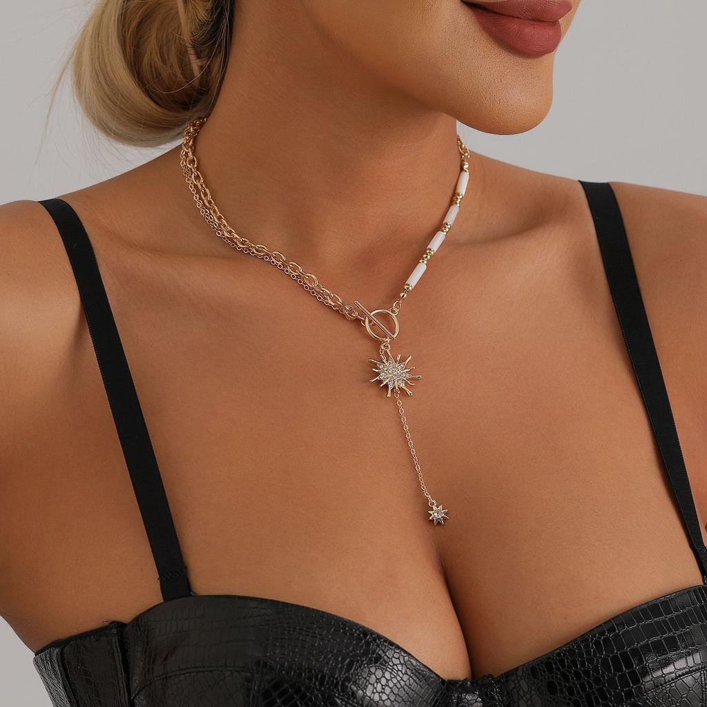 Akcesoria Boho Słońce Kwiat Wisiorek Cylinder Łączony Łańcuszek na Obojczyk Lekki Luksusowy Naszyjnik