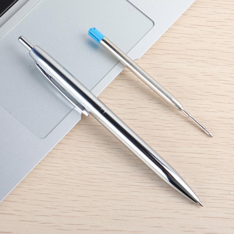 Metal Ballpoint Pen Stainless Steel Push Style 0.7mm Blue Black Ink School Stationery Supplies Color Silver Gold Pens