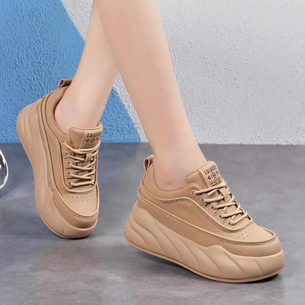 Fashion Thick Soled Women's Shoes 2025 Spring Autumn New Versatile Casual Sports Shoes Genuine Leather Platform Sneakers Shoes Women