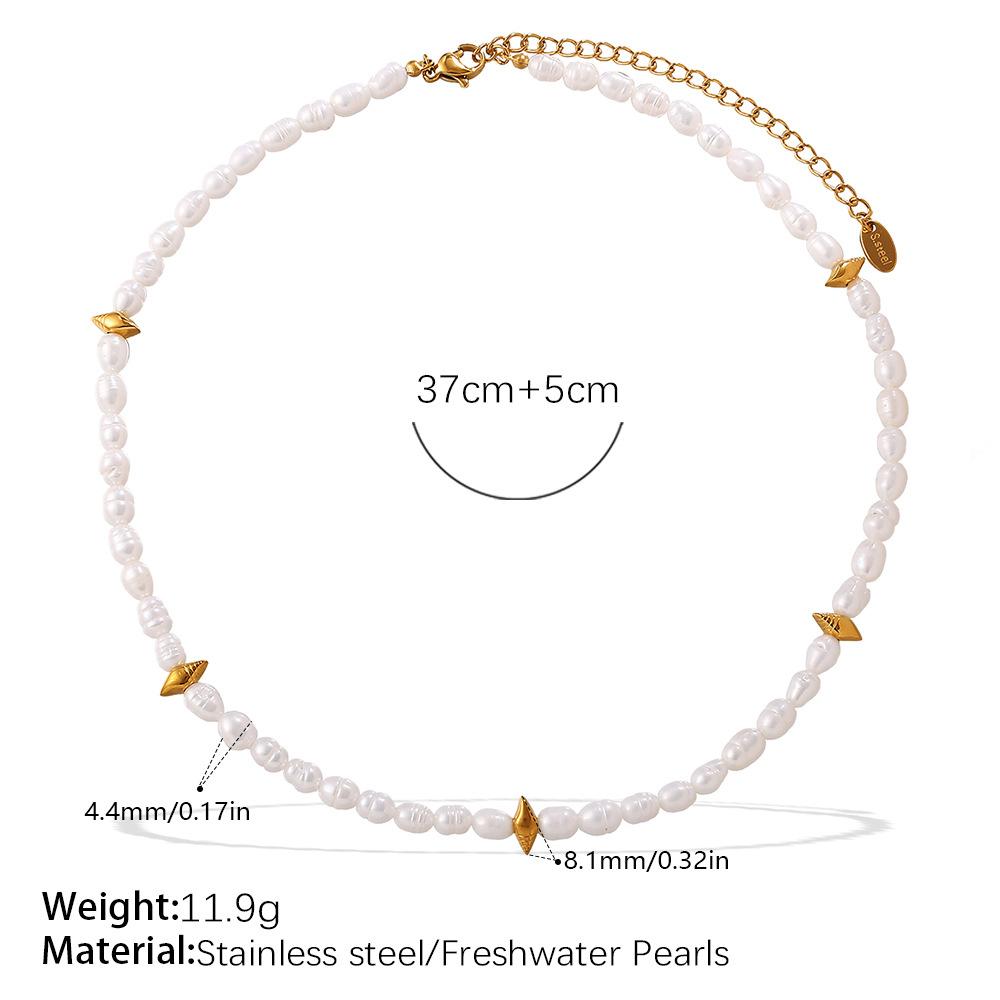 French Seaside Beach Wind Shell Gold Bean Natural Freshwater Pearl Bracelet Necklace Stainless Steel Gold-plated Set