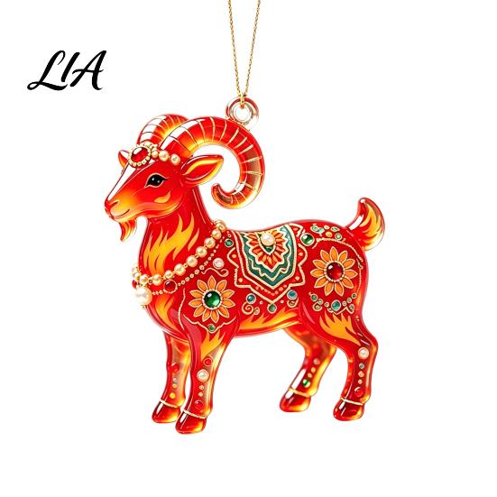 Gift for Holiday Season 2D Acrylic Goat Christmas Tree Pendant, Keychain Bag Charm, Cute Sheep Rearview Party Decor Mirror Hanging Ornament