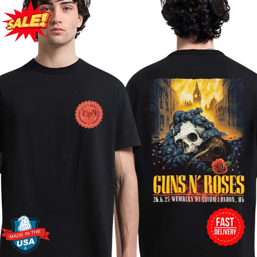 

Guns N Roses London UK 2025 Tour Event Tee At Wembley Stadium On June 26 T-Shirt S