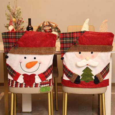 Christmas Chair Cover Cartoon Santa Claus/Snowman/Reindeer Chair Slipcover Holiday Stool Seat Cover for Dining Room Decoration