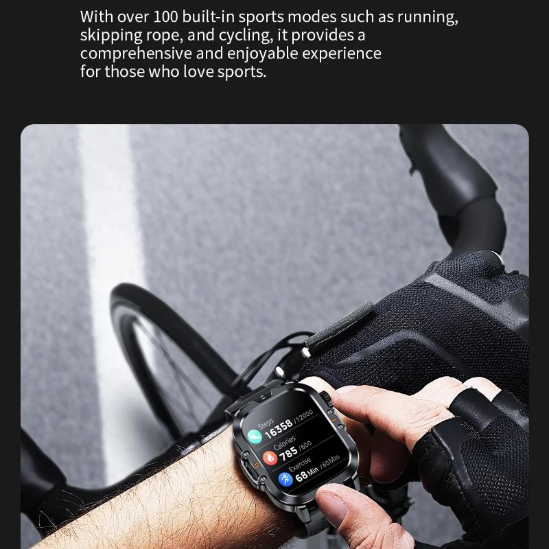 2025 Novo Relógio Inteligente Masculino com Tela HD de 2,01 polegadas com Lanterna Esportes ao Ar Livre Relógio Masculino IP68 à Prova d'Água Monitor de Saúde Chamada Smartwatch