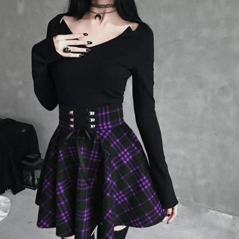 Black Checkered Women's Gothic Skirt Women Pleated Plaid Skirts Spring Autumn Girl Hip Hop Female Punk Goth Mini Skirt Clubwear