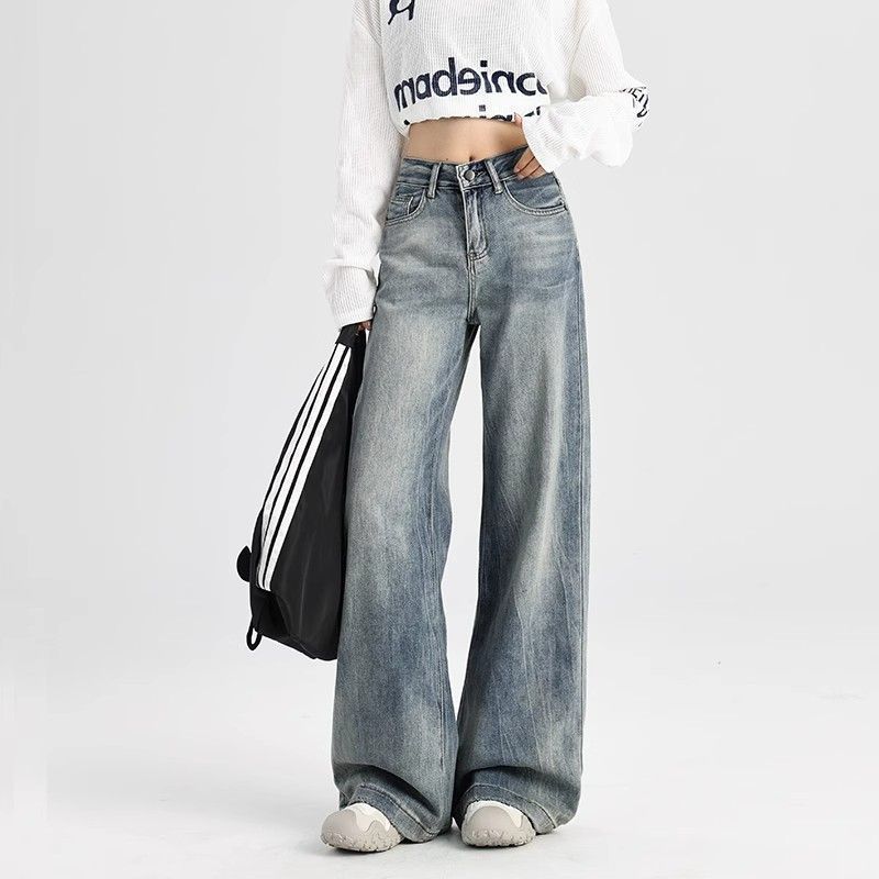 American Retro Wide-leg Jeans Women's 2026 New Spring High-waisted Thin Drape Loose Lazy Style Floor Pants