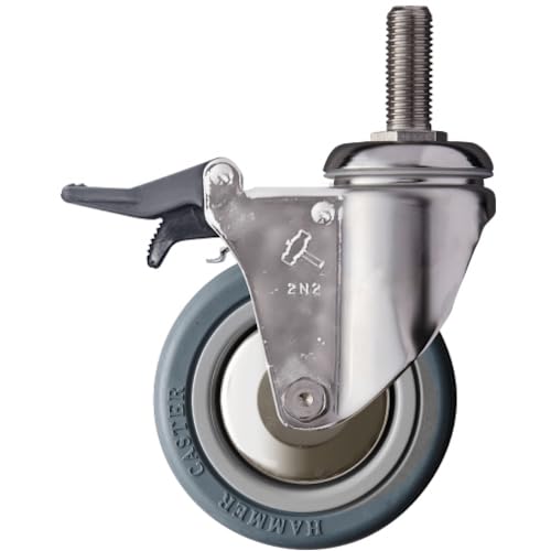 

915SMA-RB100 Hammer, All Stainless Steel, Screw-in Swivel Rubber Wheel, 100mm, Total Lock