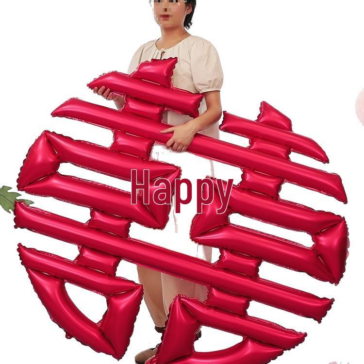 Wedding Double Happiness Balloons: Heart-Shaped Love Decors for Bride's Room & Engagement Scene.