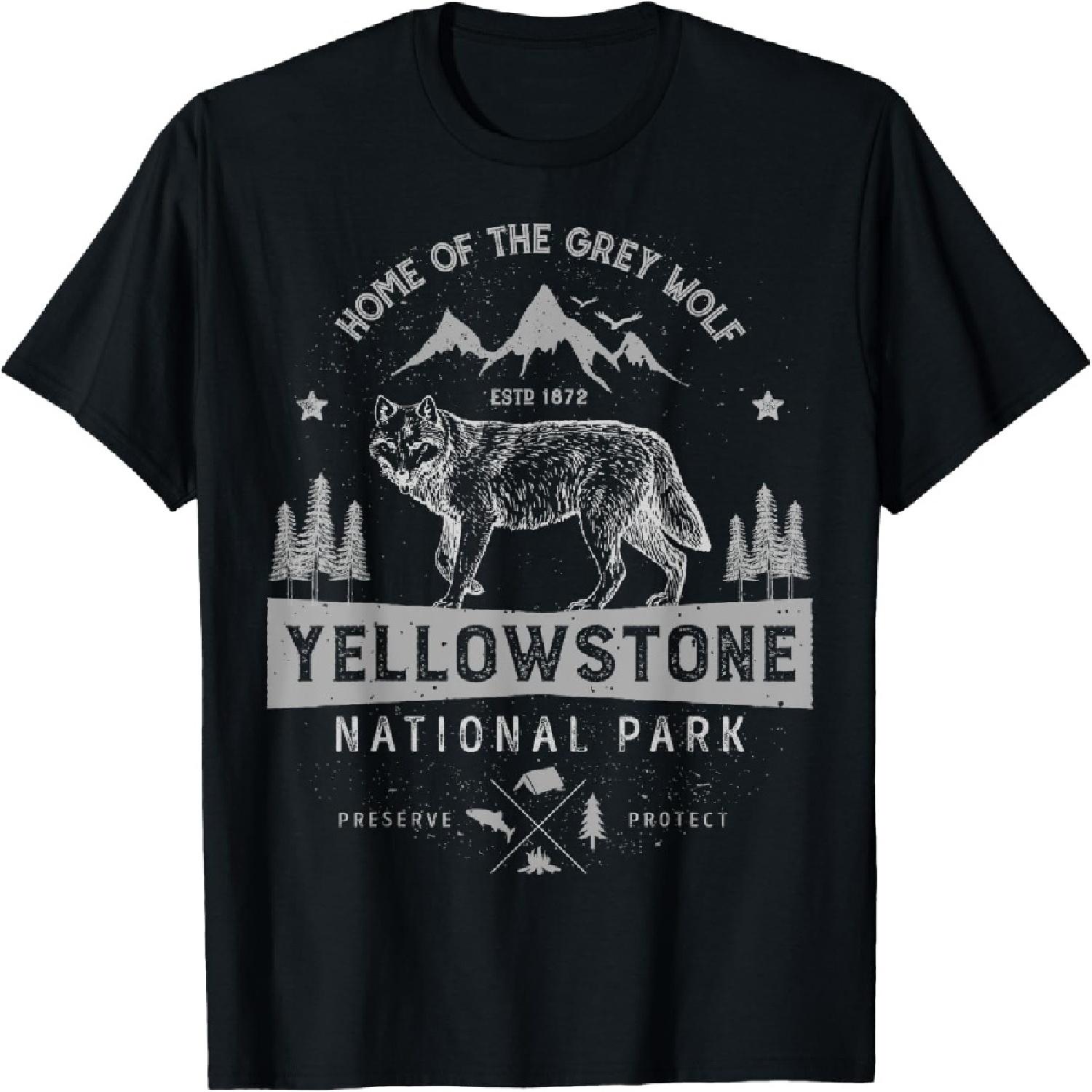 Yellowstone US National Park Wolf Lover Vintage Men Women T-Shirt S