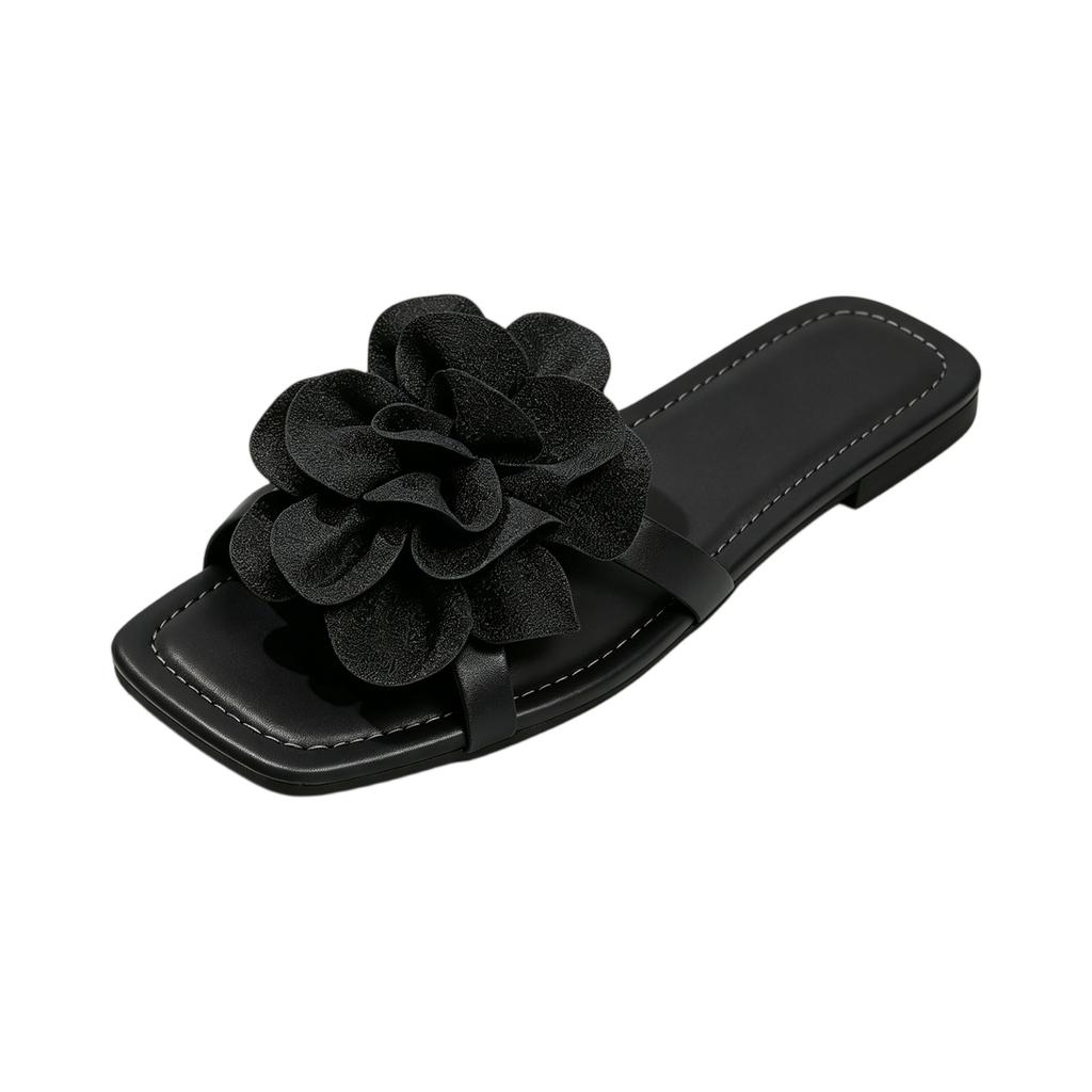 Summer Women's Flower Square Headed Flat Slippers