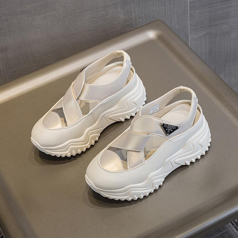 Daddy Shoes Women's 2025 Summer New Baotou Hollow Sandals Women's Versatile Thick-soled Fashion Casual Breathable Women's Shoes Tide