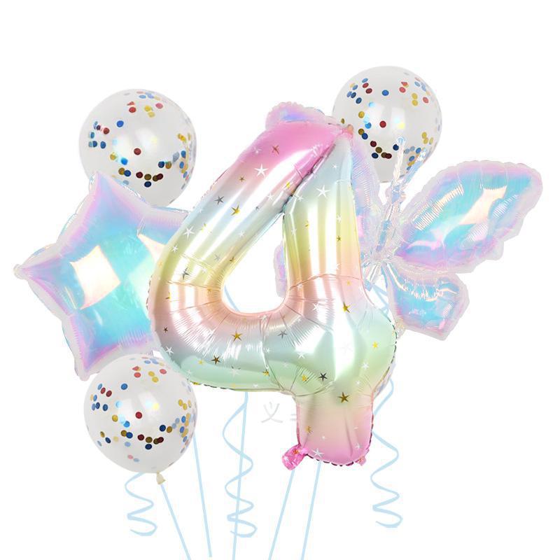 Colorful Transparent Butterfly Balloon Color Sequins Latex Set One Year Old 40 Inch Starry Sky Digital Birthday Party Arrangement