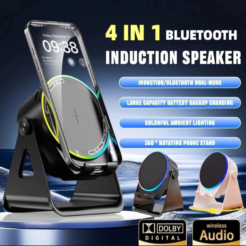 Bluetooth Wireless Induction Speaker Phone Holder Rgb & Rotating 360° With Power Bank