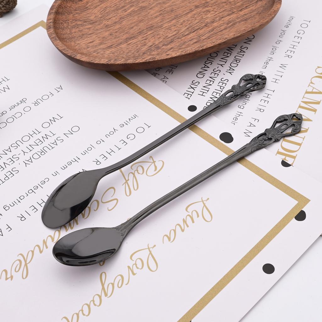 12Pcs Rainbow Color Coffee Tea Stir Spoon Long Handle Ice Cream Dessert Spoons Luxury Stainless Steel Tableware Kitchen Supplies