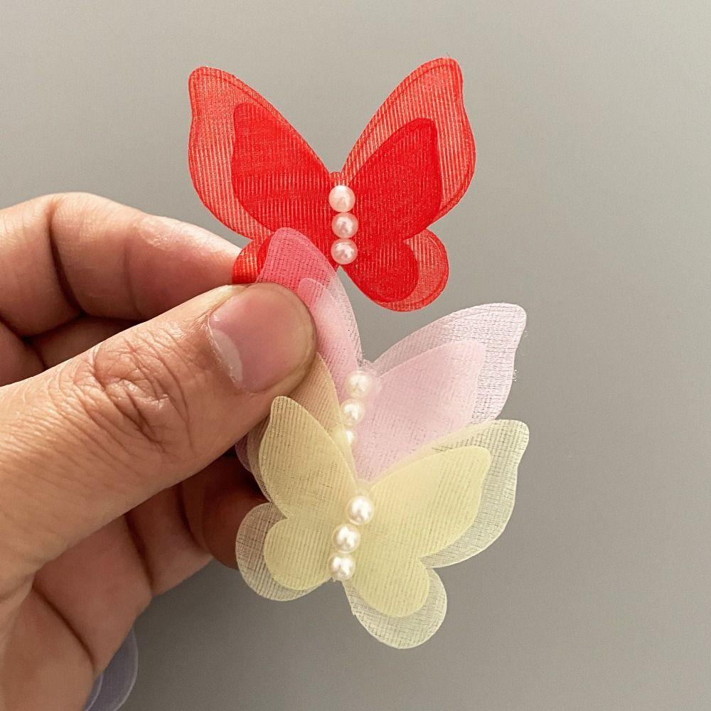 Double-layer Chiffon Pearl Butterfly Embroidered Patches  Bridal Hair Accessories