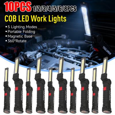 Luzes de Trabalho Recarregáveis Lanterna Dobrável LED com Base Magnética Luz COB Rotação 360° Reparo de Carro Garagem Doméstica Emergência Acampamento