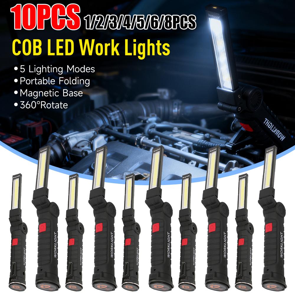 Wiederaufladbare Arbeitsleuchten LED Faltbare Taschenlampe mit Magnetischer Basis COB Licht 360° Drehbar Autoreparatur Haus Garage Notfall Camping