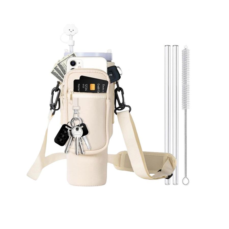 Water Bottle Carrier Bag with Phone Pocket for Stanley Cup 40oz Water Bottle Bag with Adjustable Strap Stanley Cup Accessories