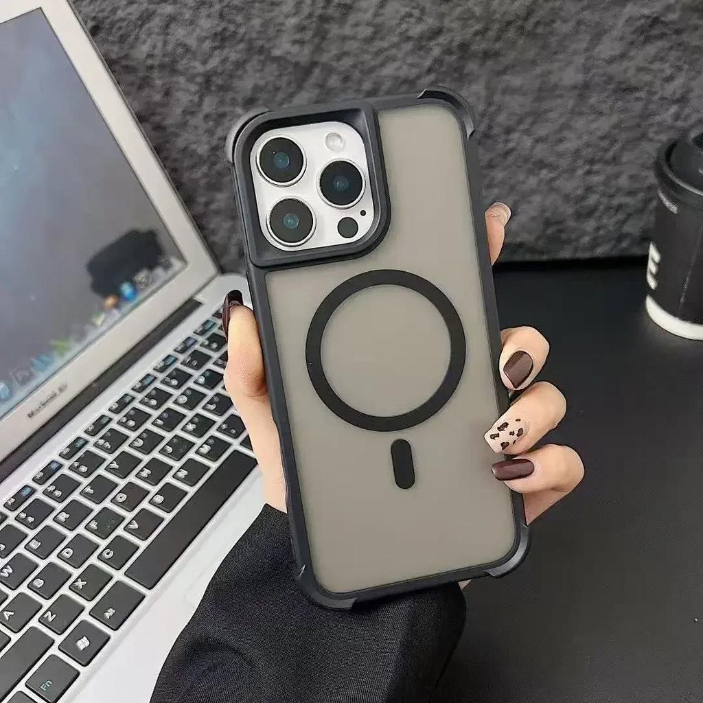Magnetische Luxus Matte Anti-Schock Rüstung Hülle Für iPhone 17Air 15 14 13 12 16 Pro Max Kabelloses Laden Für Magsafe Abdeckung