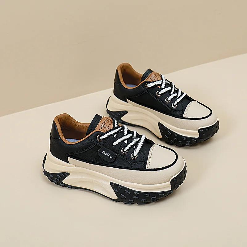 

Модные женские повседневные кроссовки 2024 Осень Новая мода Клиновидная подошва Дышащие оксфорды Женские туфли на платформе Уличные теннисные вулканизированные туфли 36 чёрный