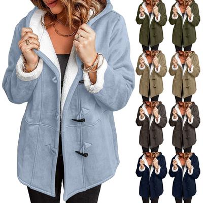 Langer Windjacke-Mantel aus geknöpftem Wildleder für Damen, warme Langarmjacke, Kapuzenmantel