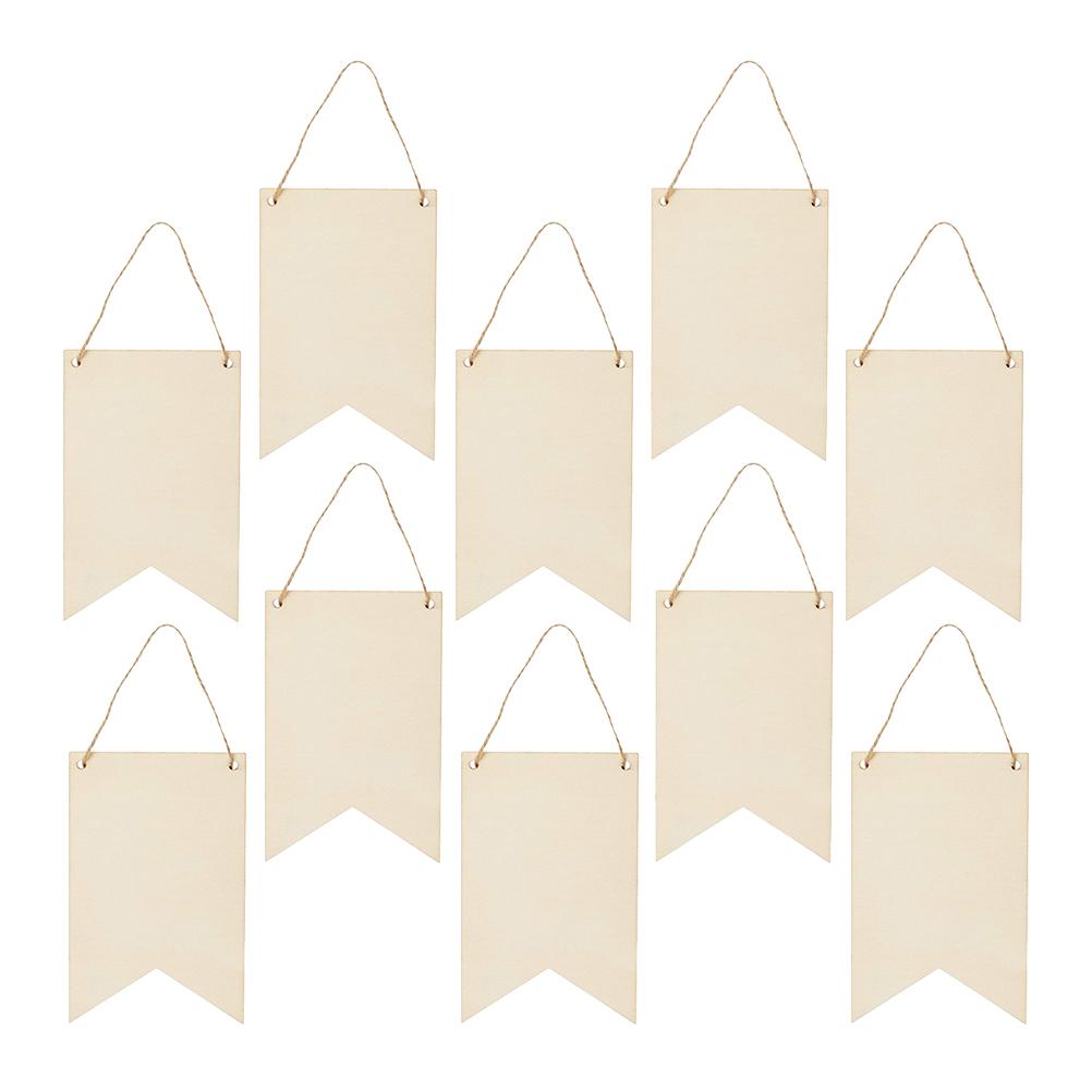 10 Pcs Flag Wood Pendant DIY Plague Unpainted Sign Blank Wooden Discs Banner Signs for Crafts Unfinished Board Hanging Plate