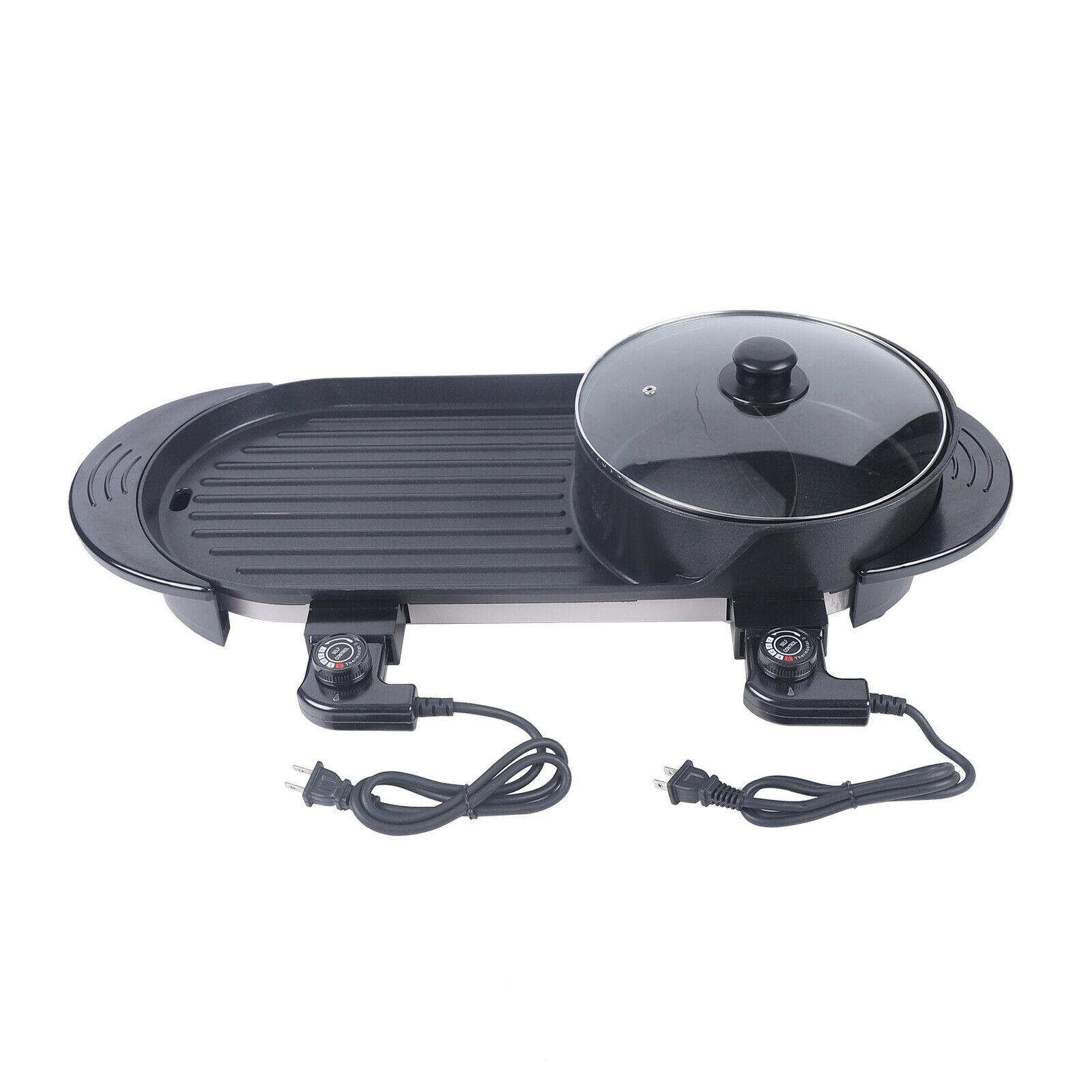 

2 in 1 Electric Non-Stick Grill Hot Pot BBQ Grill Soup Shabu Pot Barbecue 2200W чёрный