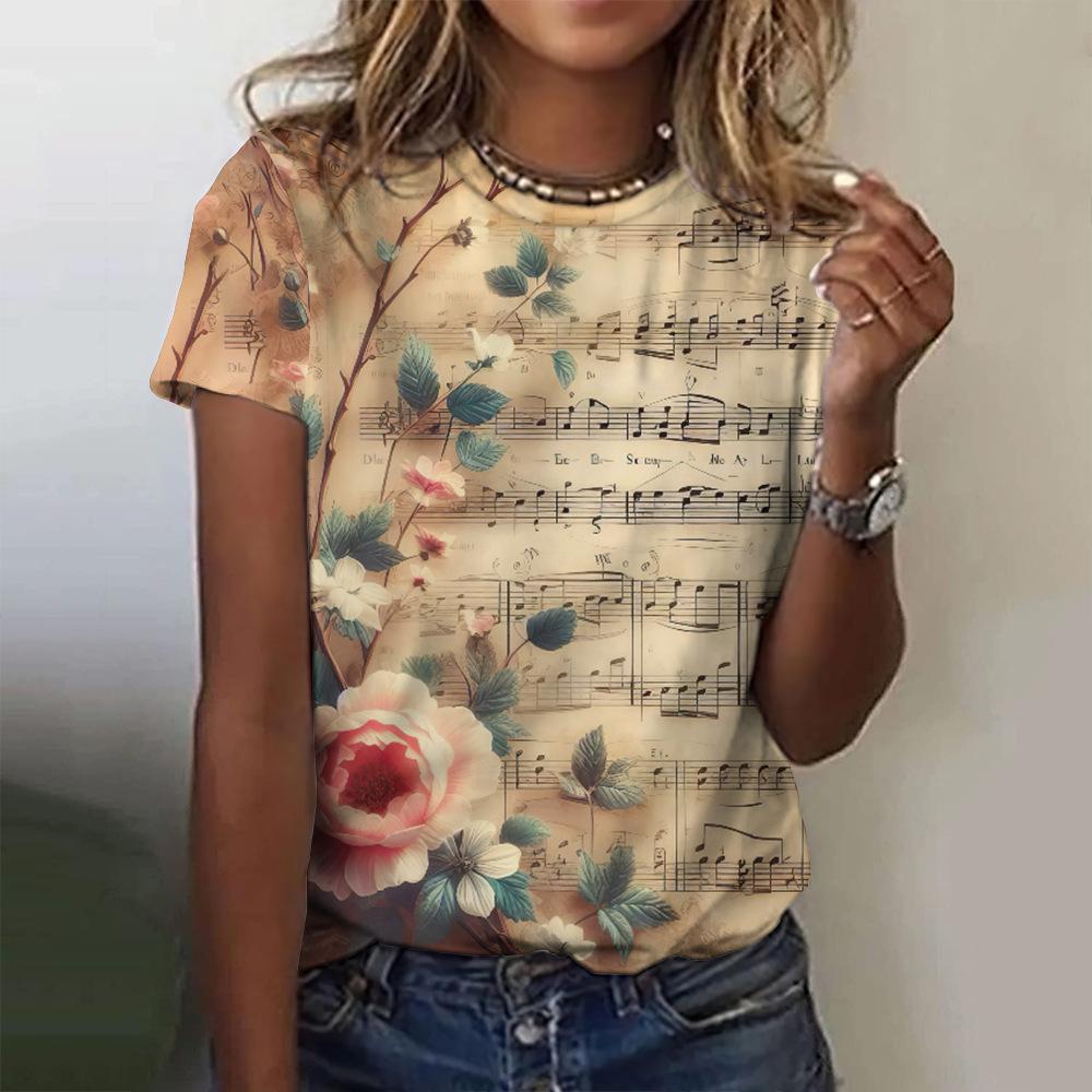 Summer Women's Rose Y2K Pattern Short Sleeve Summer Crew Retro T-shirt