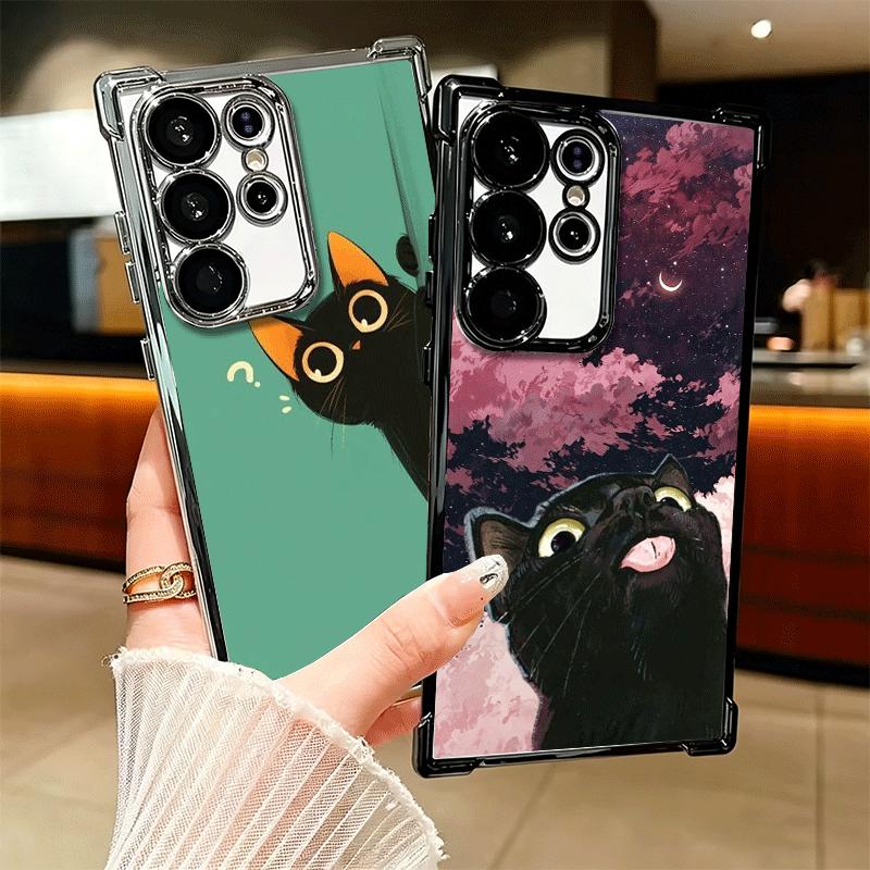 Cat Cute Kitten Cartoon Plating Phone Case For Samsung Galaxy S24 S25 FE S26 Edge S23 Ultra S22 S21 Plus S20 Anti-Fall Airabag C