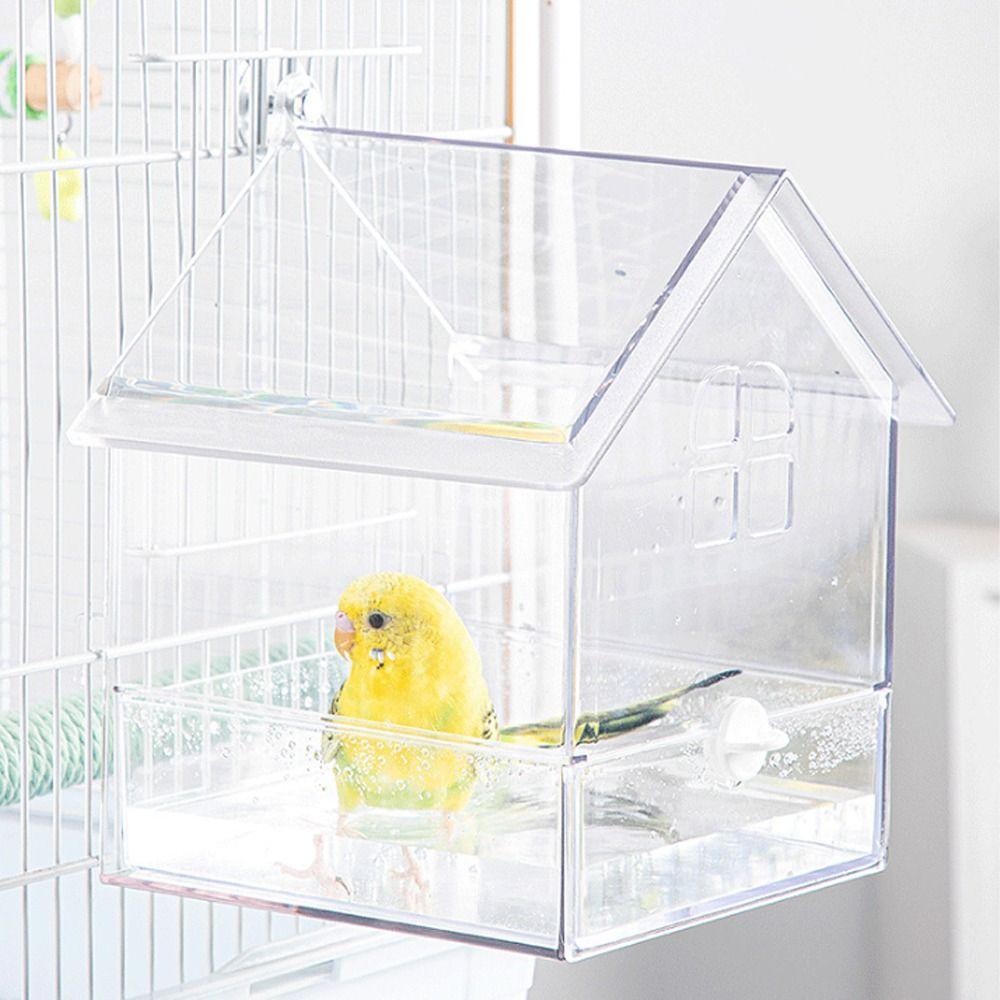 Prevent Scattering Hanging Parrot Feeder Transparent Pull-Out External Bird Bath Plastic Multi-function Bird Feeding Bowl Garden