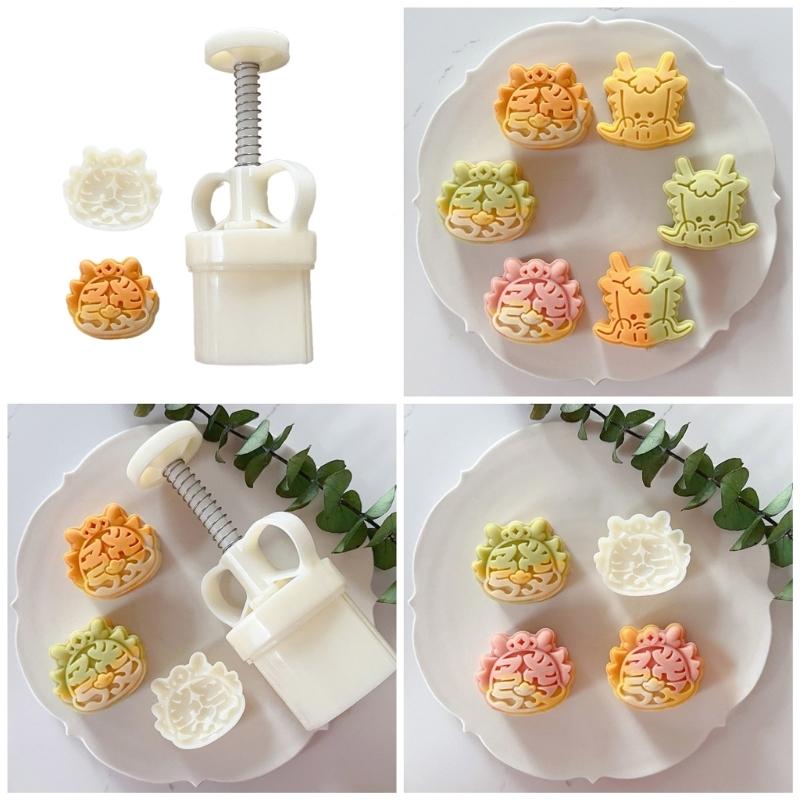 Cartoon Dragon Head Chinese Cake Stamp Traditional Chinese Cake Mold with Cute Cartoon Pattern for Festive Celebraation