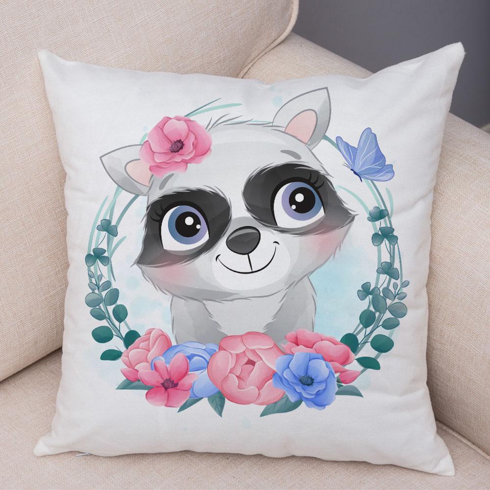 Cartoon Bird and Leaves Pillow Case Decor Cute Animal Lion Cushion Cover for Children Room Sofa Home Plush Pillowcase 45x45cm