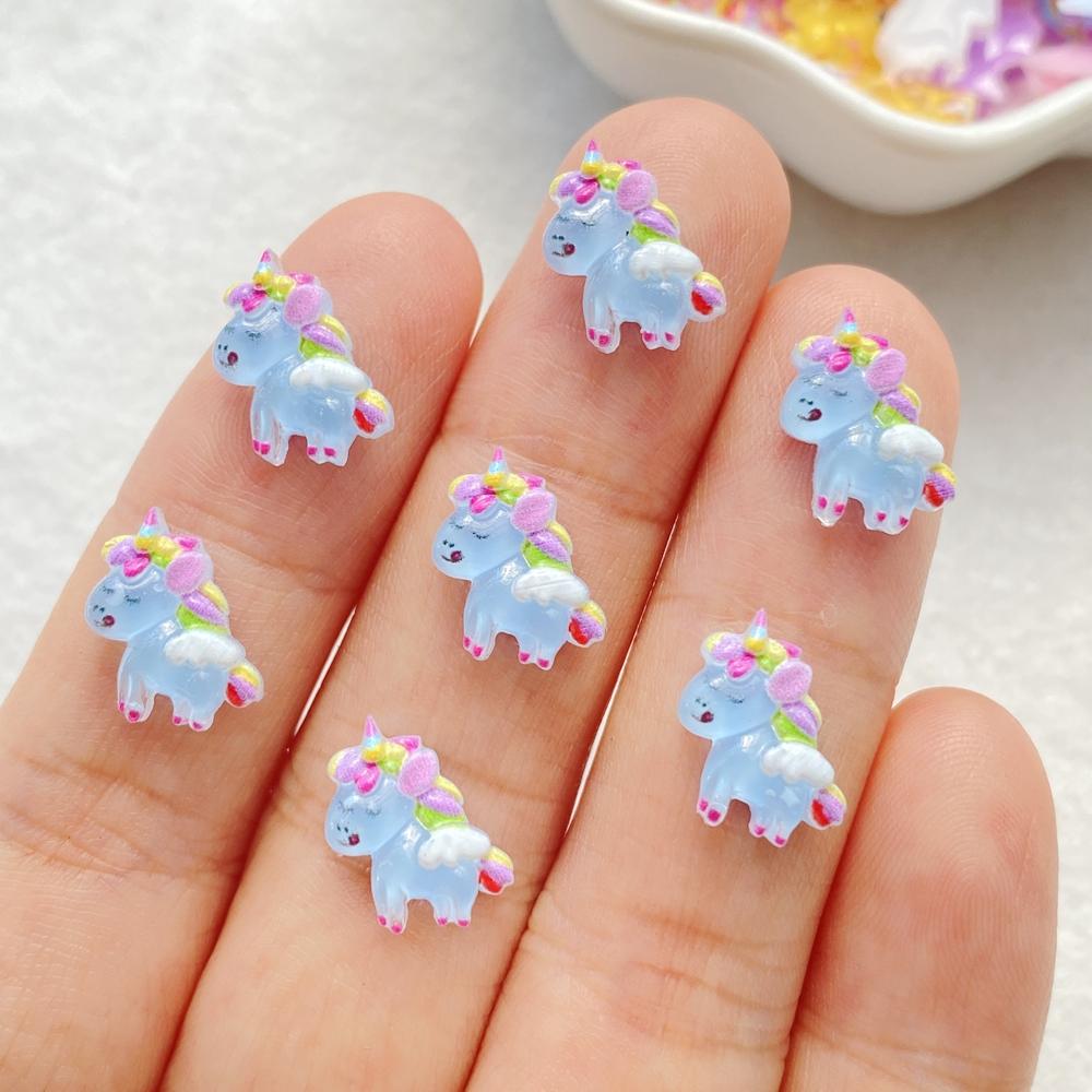 50Pcs Cute Resin Little Unicorn Pony Flat Back Ornament Jewelry Making Manicure Hairwear Accessorie