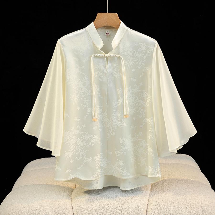 

Chic Retro Chinese Jacquard Lotus Sleeve Blouse Double Extra Large абрикосовий