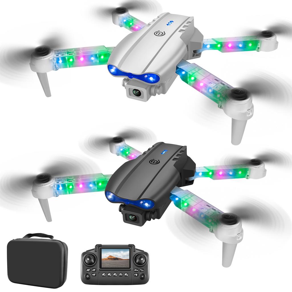 Quadcopter with Dual Camera, 2.4G 4 Channel Foldable Remote Control Aircraft with LED Lights, Altitu