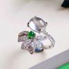925 Silver-plated Design Ring, Ice Glass, Water Foam, Jade Green Chalcedony, Live Ring, Female Temperament Fashion