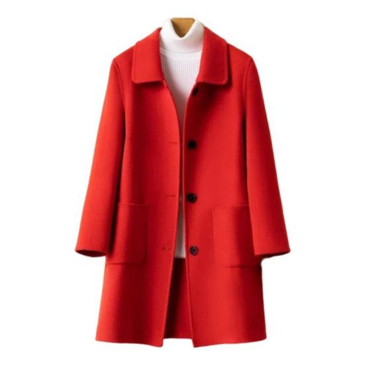 Abrigo de Lana Cálido para Mujer Corte Holgado Solapa Simple Chaqueta Térmica de Manga Larga con Doble Bolsillo Para Ir al Trabajo Cita