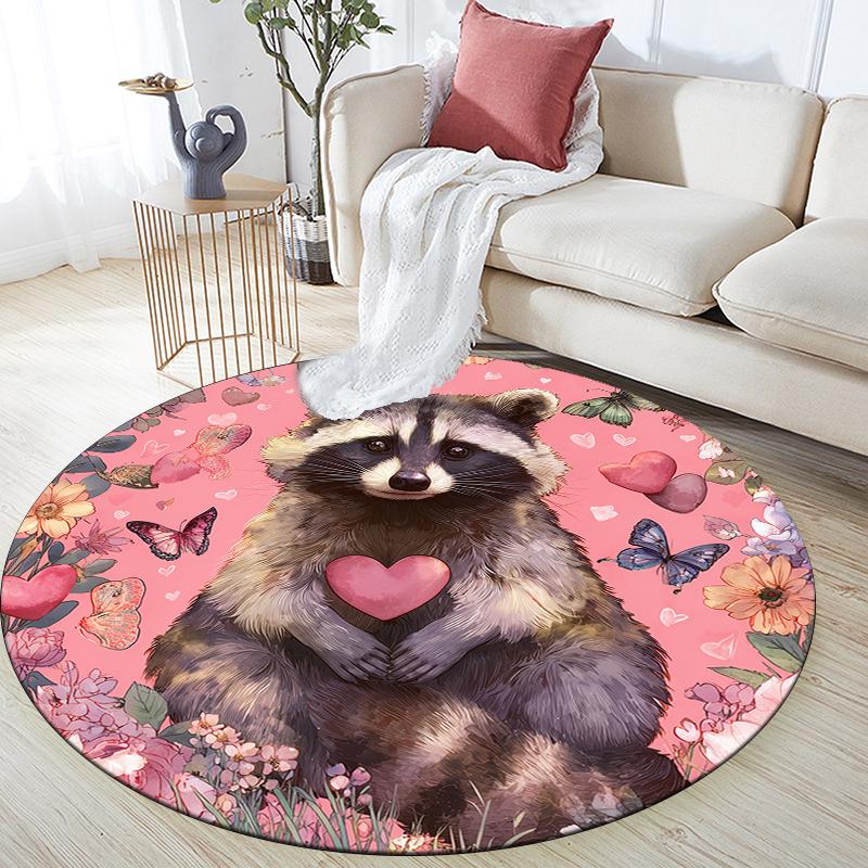 

Pink Raccoon pattern round rug,Carpet Rug for Living Room Bedroom Playroom ,Non-slip Floor Mat,Holiday Gifts and Birthday Gifts. 80cmx80cm